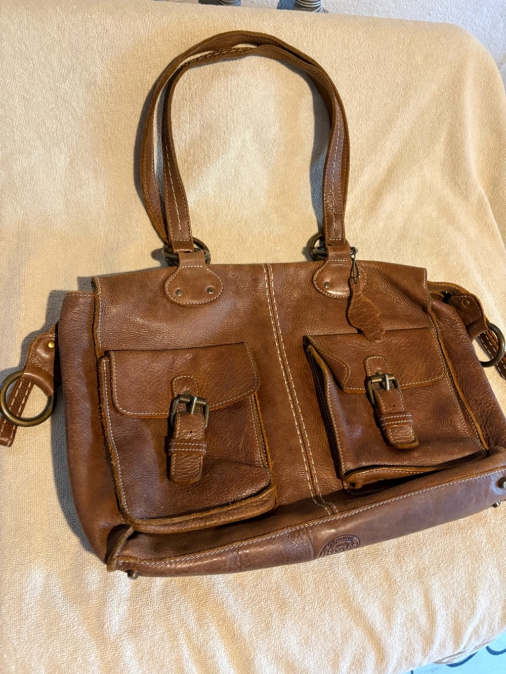 Vintage Roots Brown Leather Tote with Cream Interior